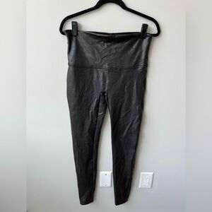 Spanx Size 1X Tall Black High Waist Stretch Pull On Faux Leather Ankle Leggings